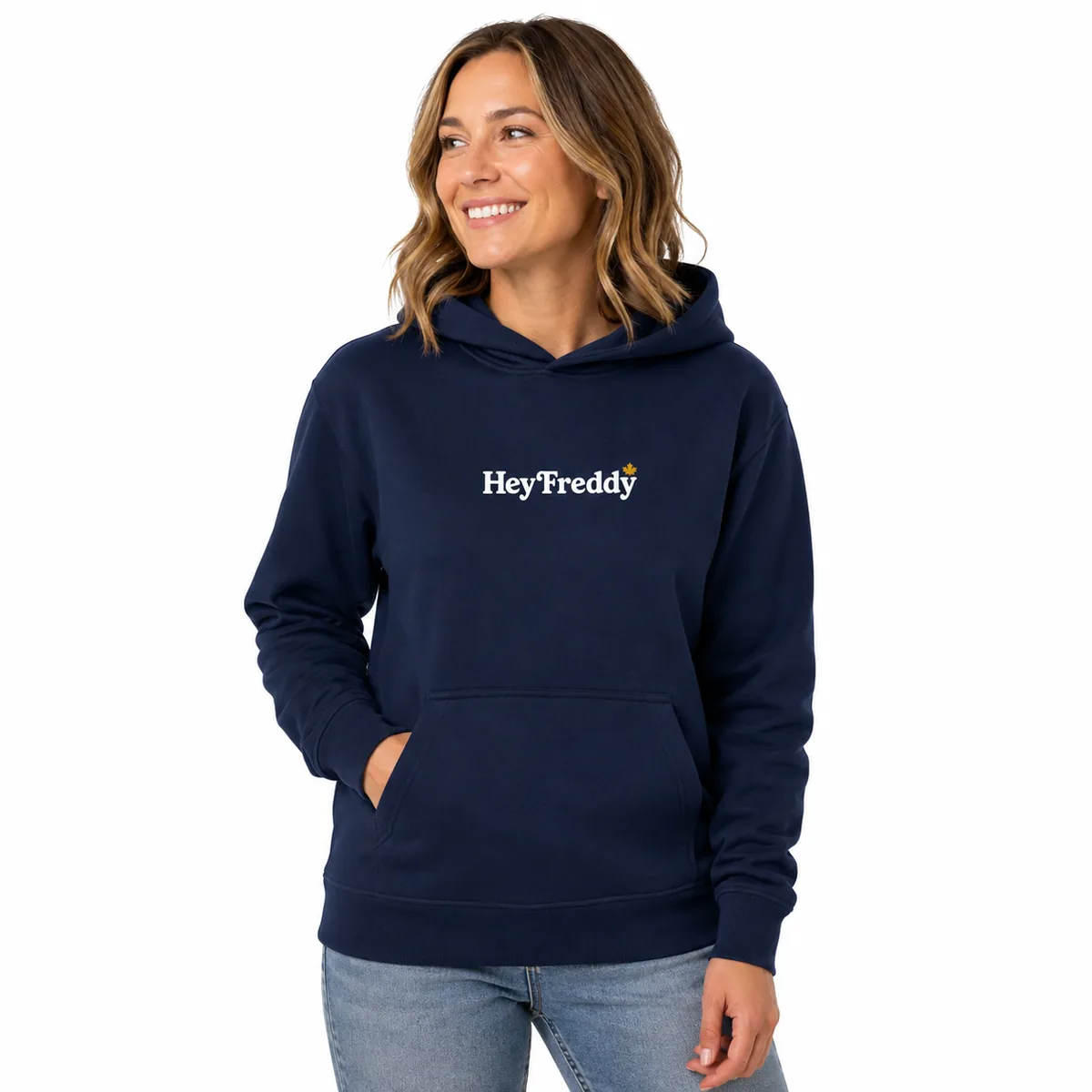 Navy Hey Freddy stringless hoodie